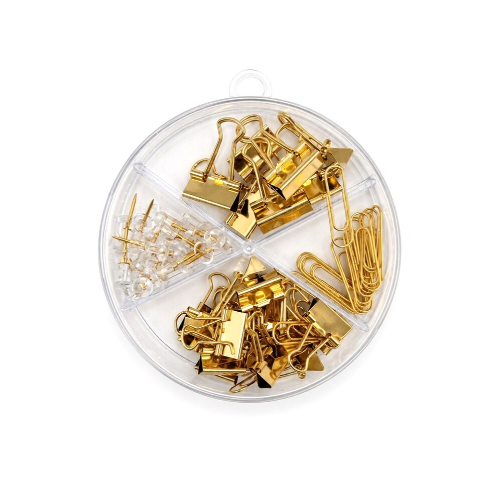 Gold Binder Clips Paper Clips Push Pins Set Home Office School Supplies Dorm NEW